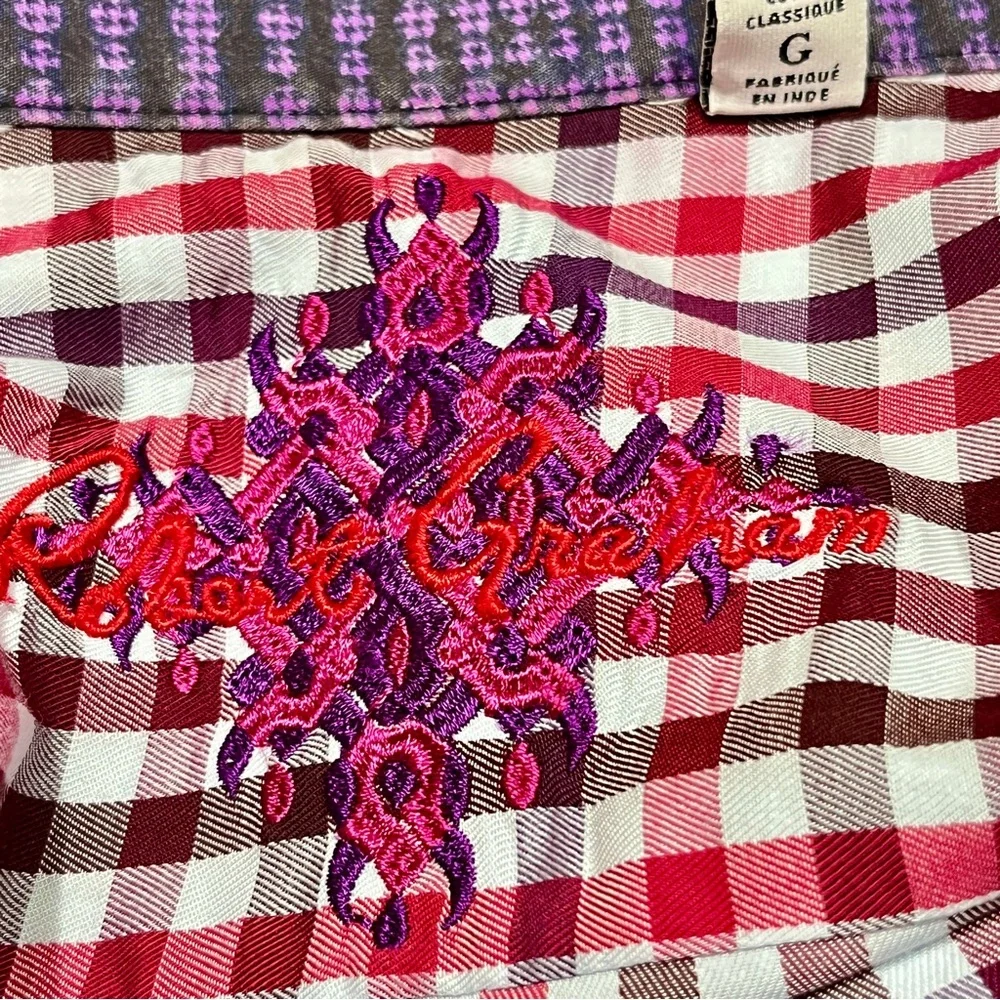 ROBERT GRAHAM Red Checked Gingham Shirt Men's Sz L‎ Fold Back Cuffs Long Sleeve - Picture 8 of 14